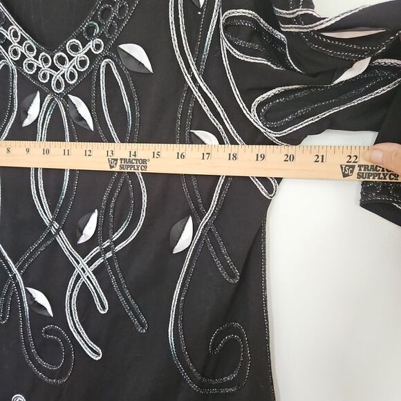 Once Again Women's  Large Black & White 3/4 Sleeve Pullover Top Fancy Dressy‎ - Picture 8 of 8